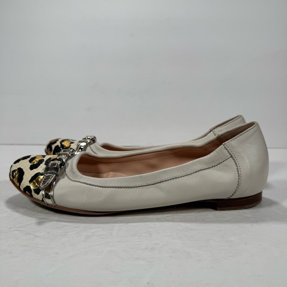 AGL Attilio Giusti Leombruni Cream Metallic Leopard Print Captoe Flats Size 9 - Picture 6 of 12